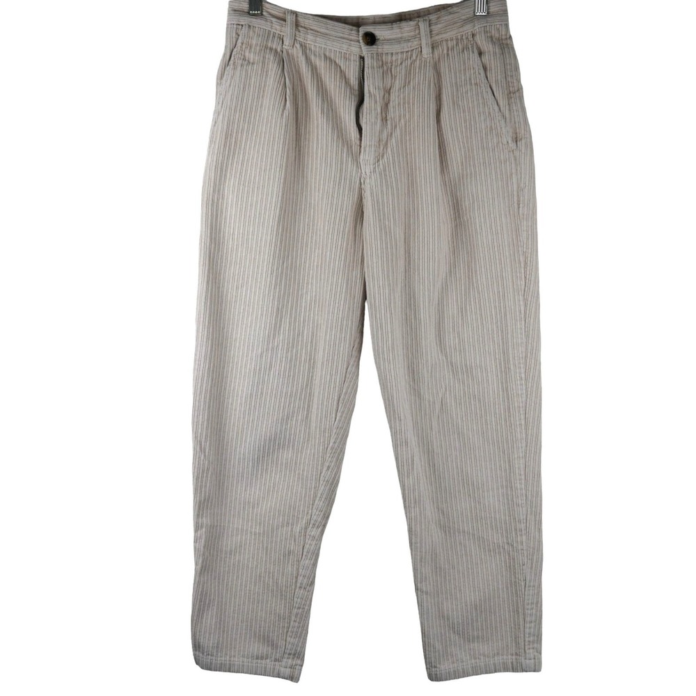 Zara Corduroy Pants Women Size 29 Tan Striped Pleated High Rise Tapered Casual